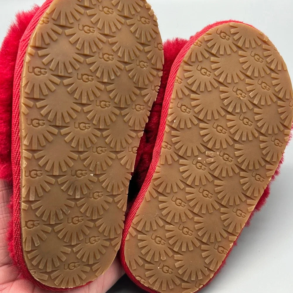 UGG‎ Fluff Yeah Kids Red Sheepskin Slingback Slipper Slides 109857T Sz 7 Toddler